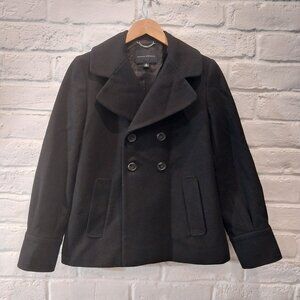 Banana Republic Jacket Womens Large Black Wool Blend Pea Coat Double Breasted
